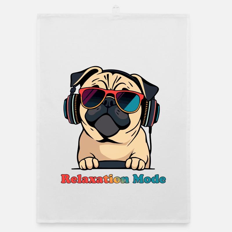 Relaxation Pug DJ Mode Organic dish towel