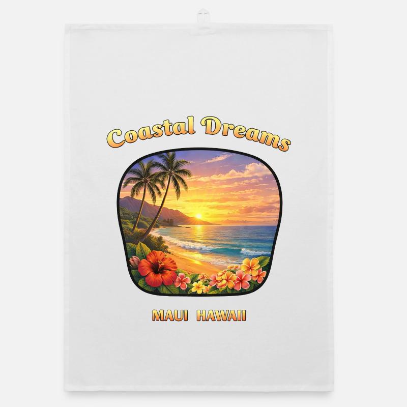 Vacances de rêve à Maui Hawaii Plage côtière Coucher de soleil Torchon bio