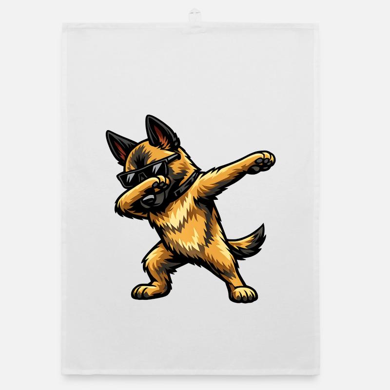 Dabbing Belgian Shepherd Organic dish towel