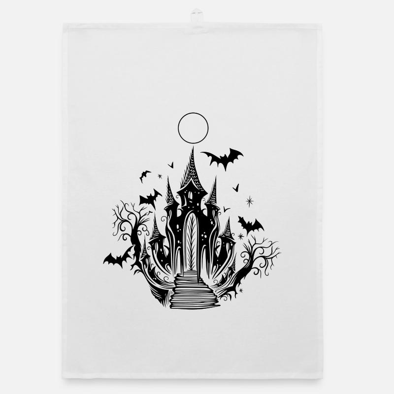 Vampire Castle Bat Halloween Organic dish towel