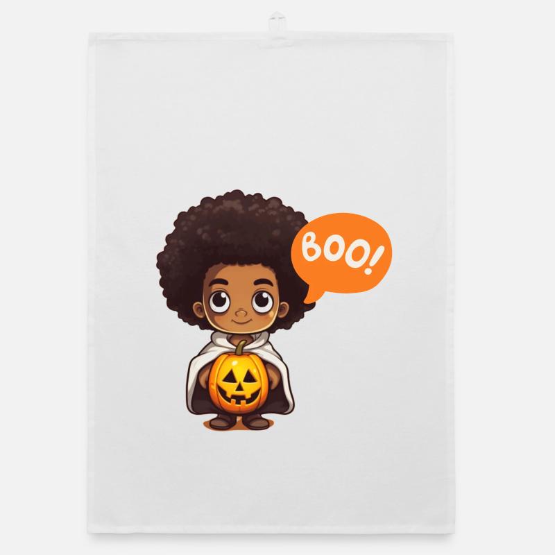 Mignon enfants Halloween Vampire avec citrouille - Torchon bio - blanc