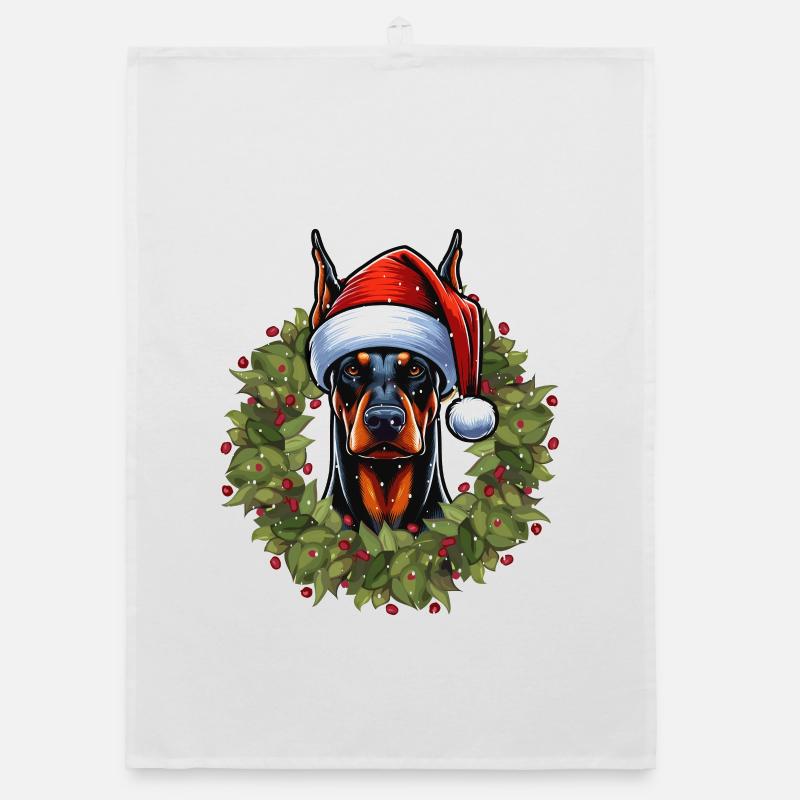 Dobermann Weihnachtshut Design - Organic Geschirrtuch - Weiß