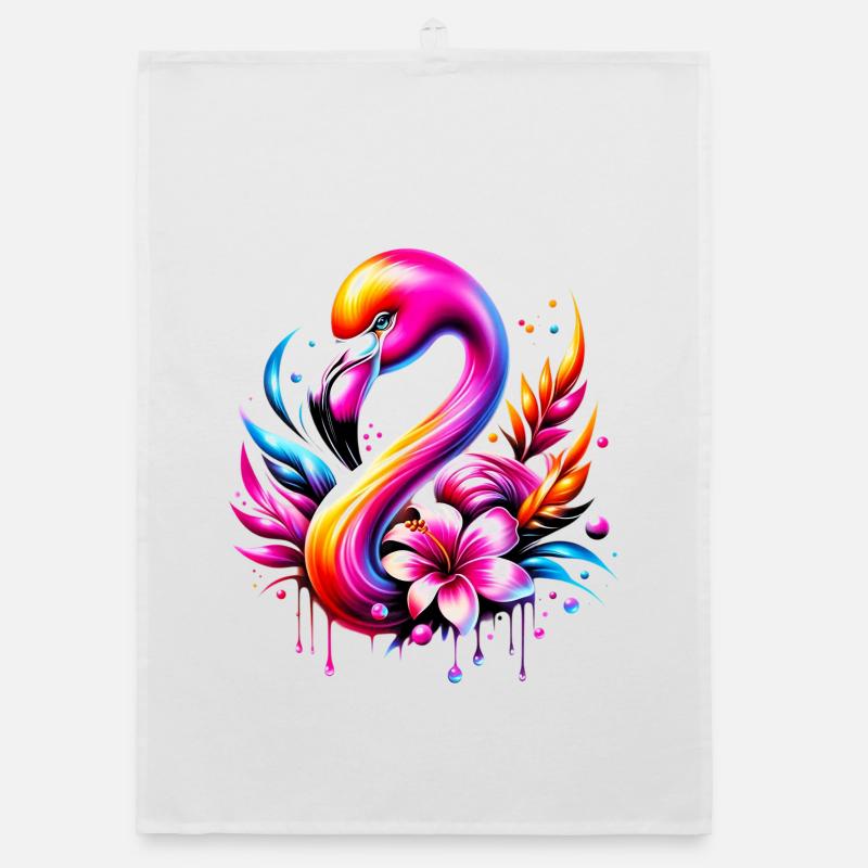 Flamingo - Organic Geschirrtuch - Weiß