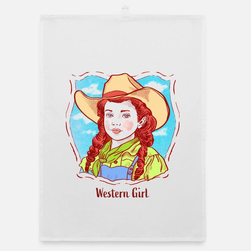 Western-Mädchen Portrait im Pop-Comic Organic Geschirrtuch