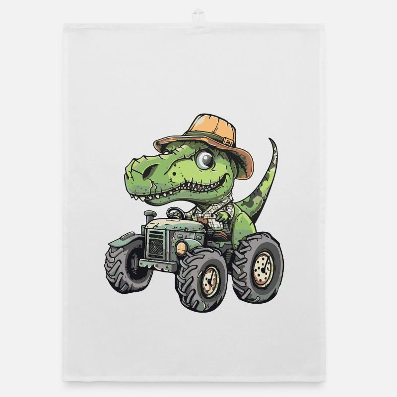Dinosaurier T-Rex Traktor Farmer - Organic Geschirrtuch - Weiß