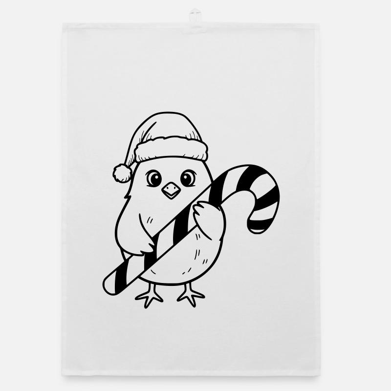Oiseau de Noël mignon avec illustration de canne d’orge d’orge Torchon bio