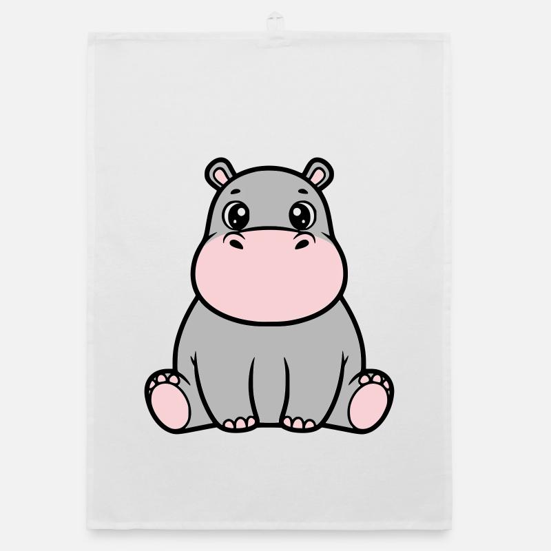 Bébé hippopotame mignon assis à Kawaii Torchon bio