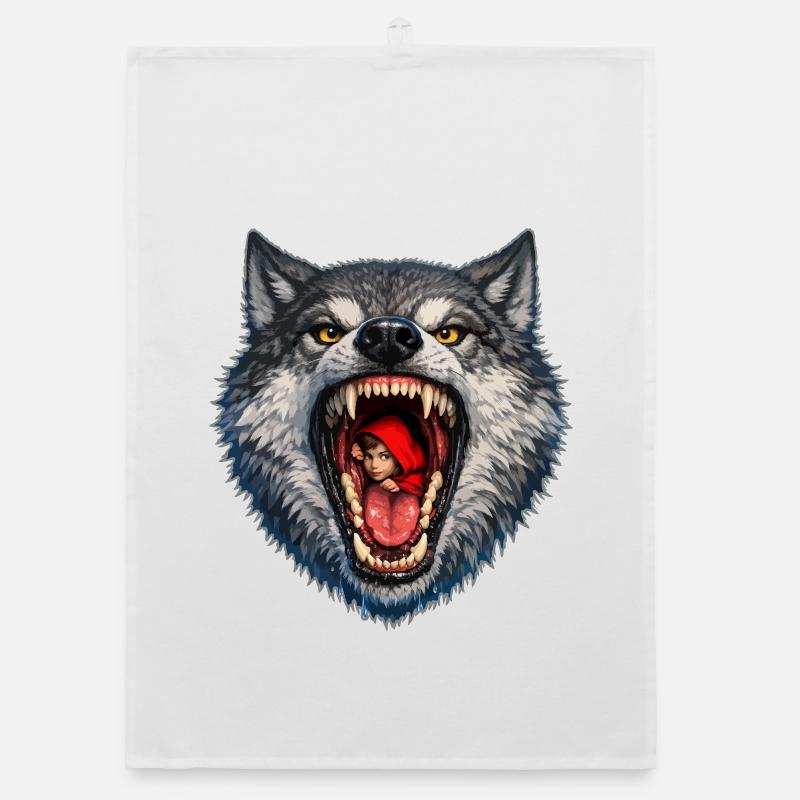 Wolfskopf mit Rotkäppchen Organic Geschirrtuch