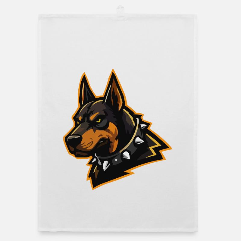 Doberman with spiked collar Organic dish towel