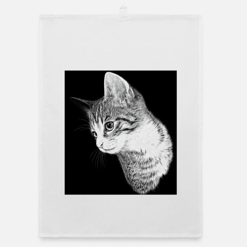 Silhouette de chat en noir et blanc - Torchon bio - blanc