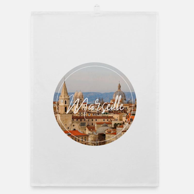 Marseille Cityscape Script Organic dish towel