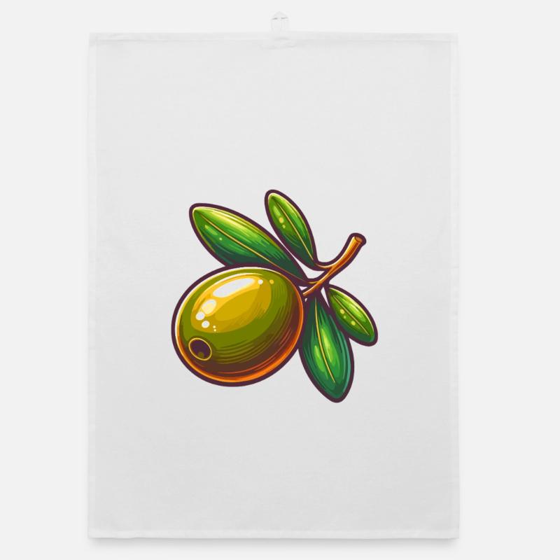 Illustration d Olive Éclatante et Feuillage Vif Torchon bio