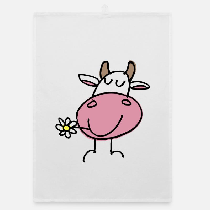 Vache Joyeuse et Fleur Délicate Torchon bio