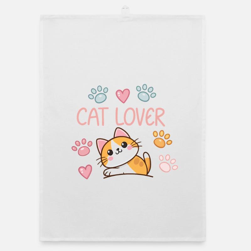 Dessin de chat mignon et coloré for intérieur Torchon bio