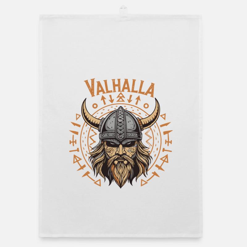 Mächtiger Wikinger mit Walhalla-Helm - Organic Geschirrtuch - Weiß