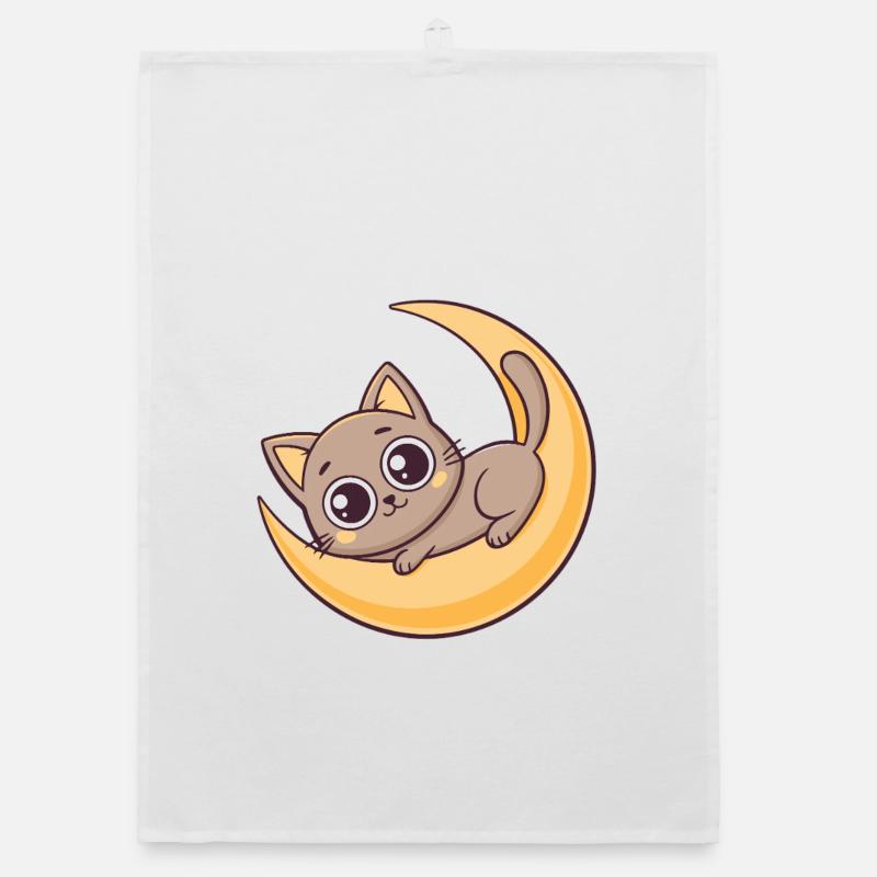 Kitten on Lunar Crescent Organic dish towel