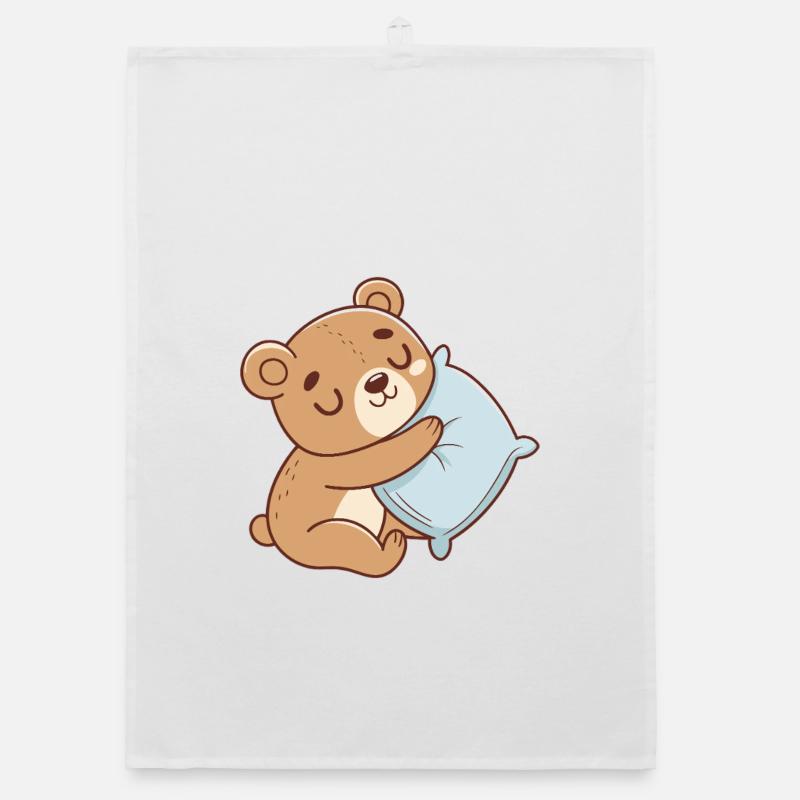 Cuddly Bear and Blue Pillow Organic dish towel