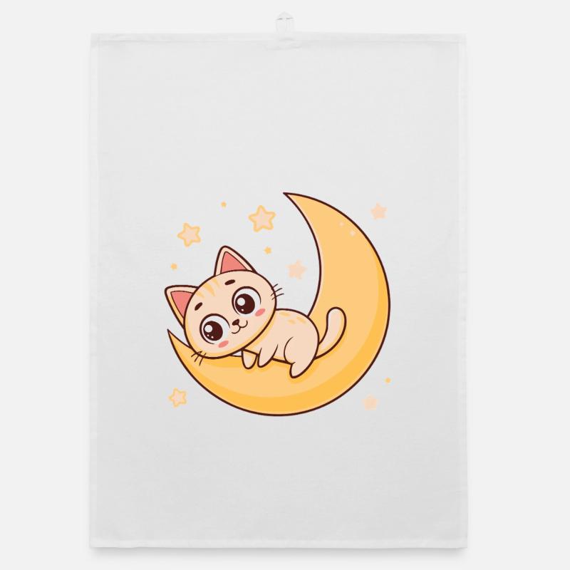Kitten on Lunar Crescent Organic dish towel