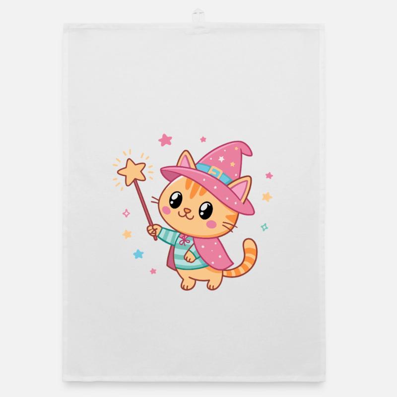 Chat Sorcier Étoilé Magicien Torchon bio