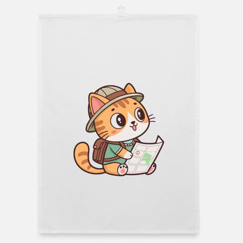 Cat Explorer and Map Organic dish towel