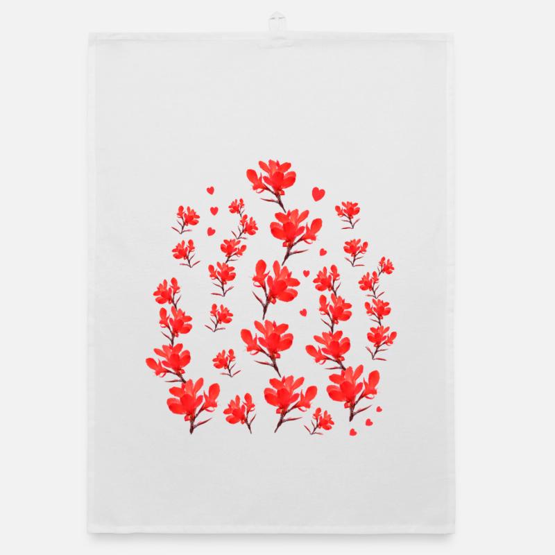red floral pattern hearts garlands floral pattern Organic dish towel
