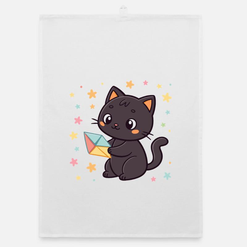 Black Cat and Origami Envelope Organic dish towel