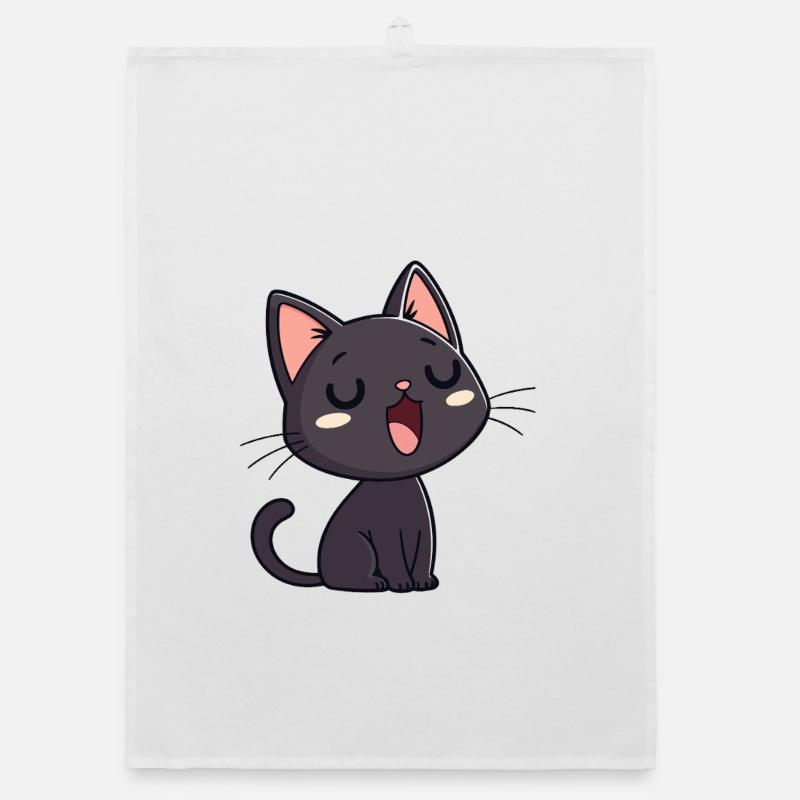 Black Kitten Yawn Sweet Organic dish towel