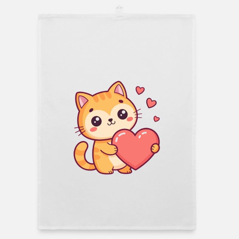 Chat mignon tenant un cœur Torchon bio