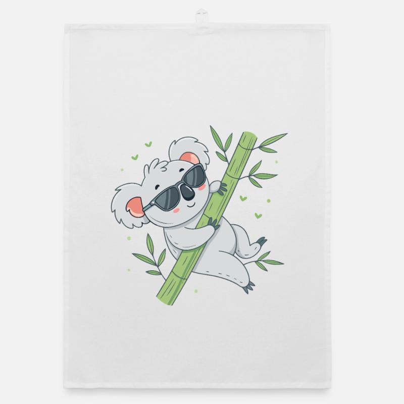 Koala on bamboo with glasses Organic dish towel