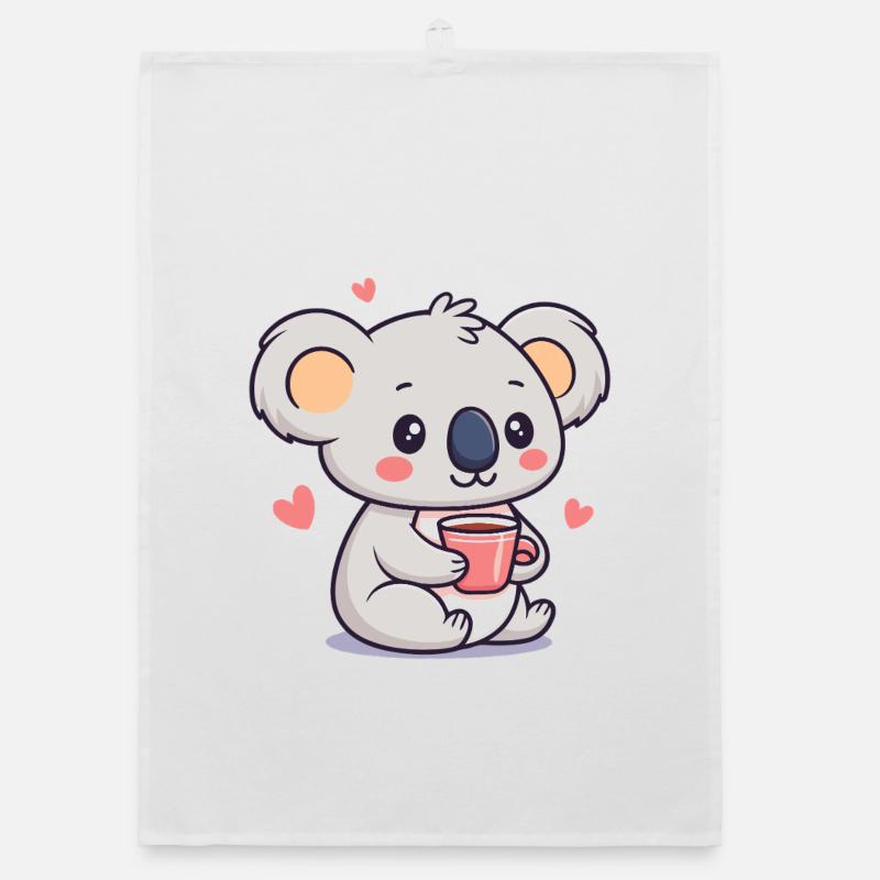 Koala Coffee Heart Kawaii Organic dish towel