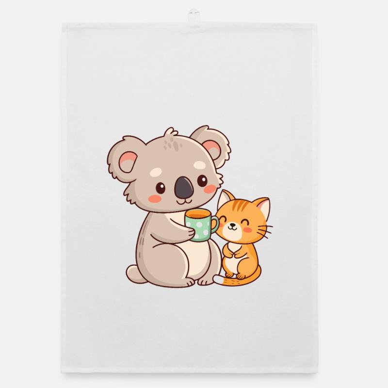 Koala and Cat Cute Coffee Organic dish towel