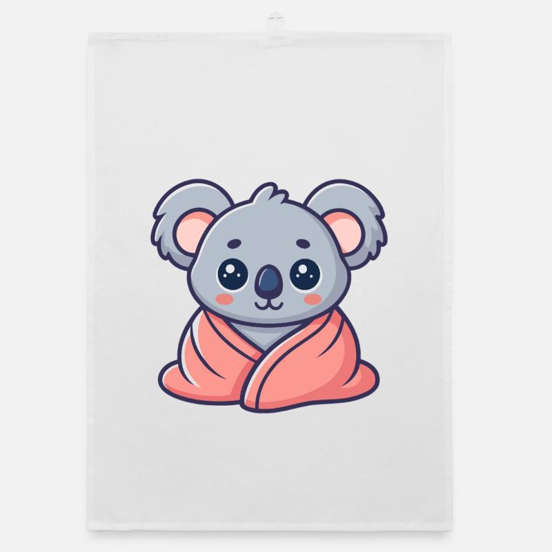 Koala kawaii enveloppé dans drap rose Torchon bio