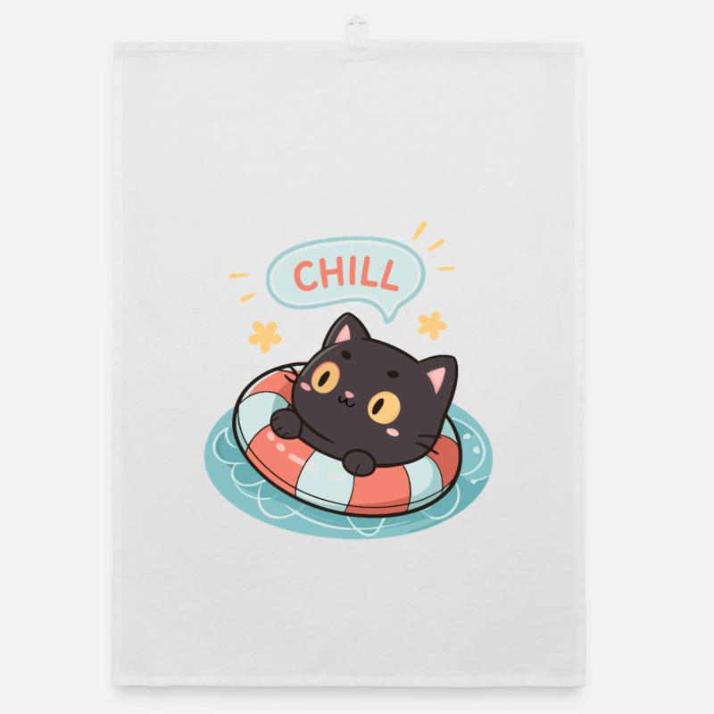Chat zen sur bouée pastel Torchon bio