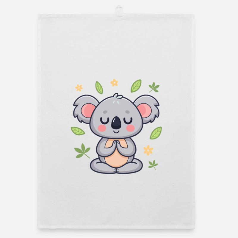 Koala zen feuilles et fleurs Torchon bio