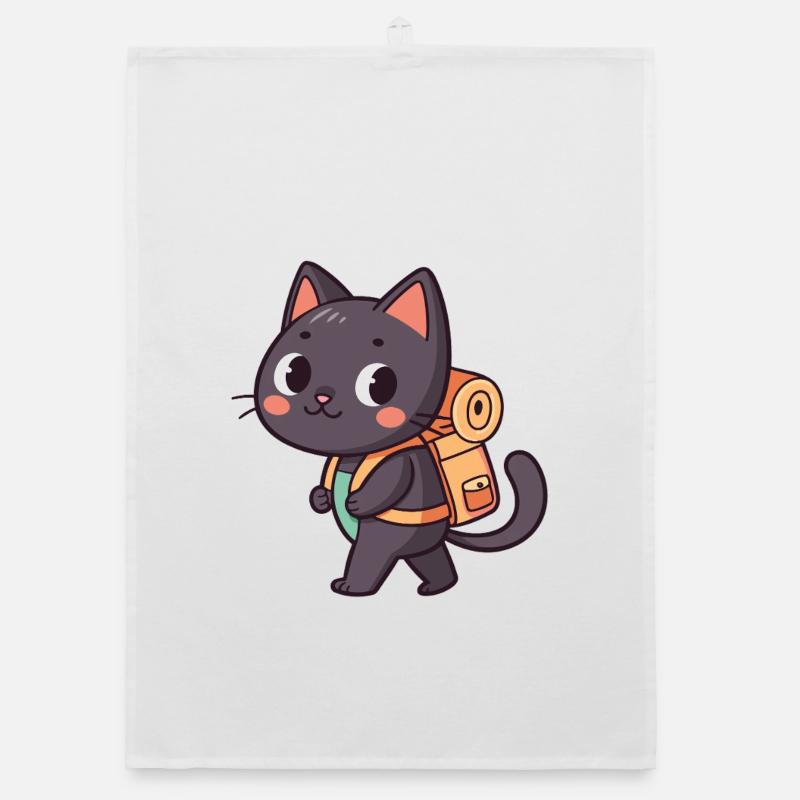 Explorer Cat with Orange Backpack Organic dish towel