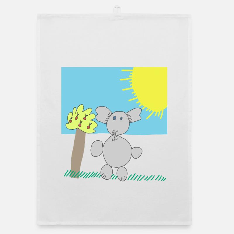 Whimsical Elephant Under a Bright Sun Organic dish towel