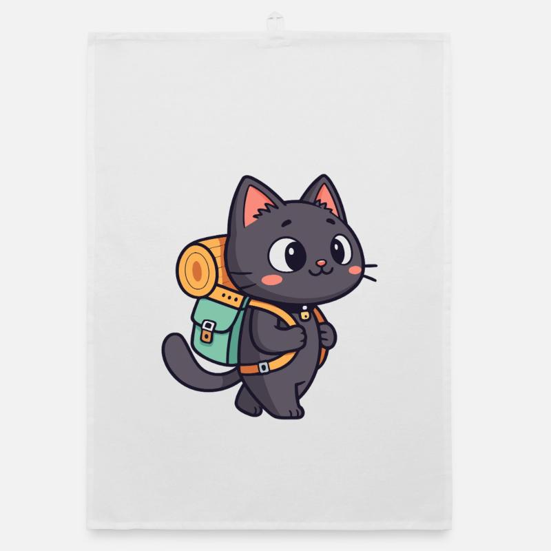 Hiking Cat with Backpack Organic dish towel