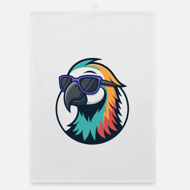 Colorful Parrot With Glasses Organic dish towel