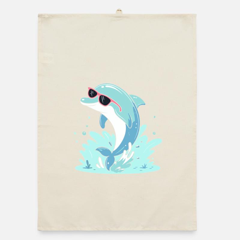 Dolphin Summer Pink Glasses Organic dish towel