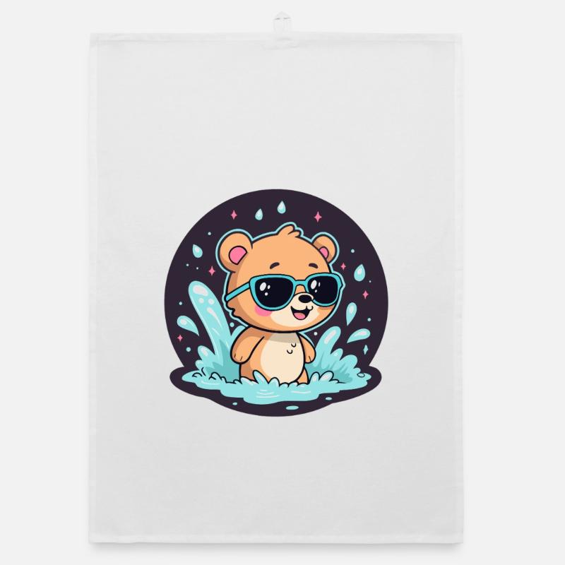 Chic surfer bear with blue glasses Organic dish towel
