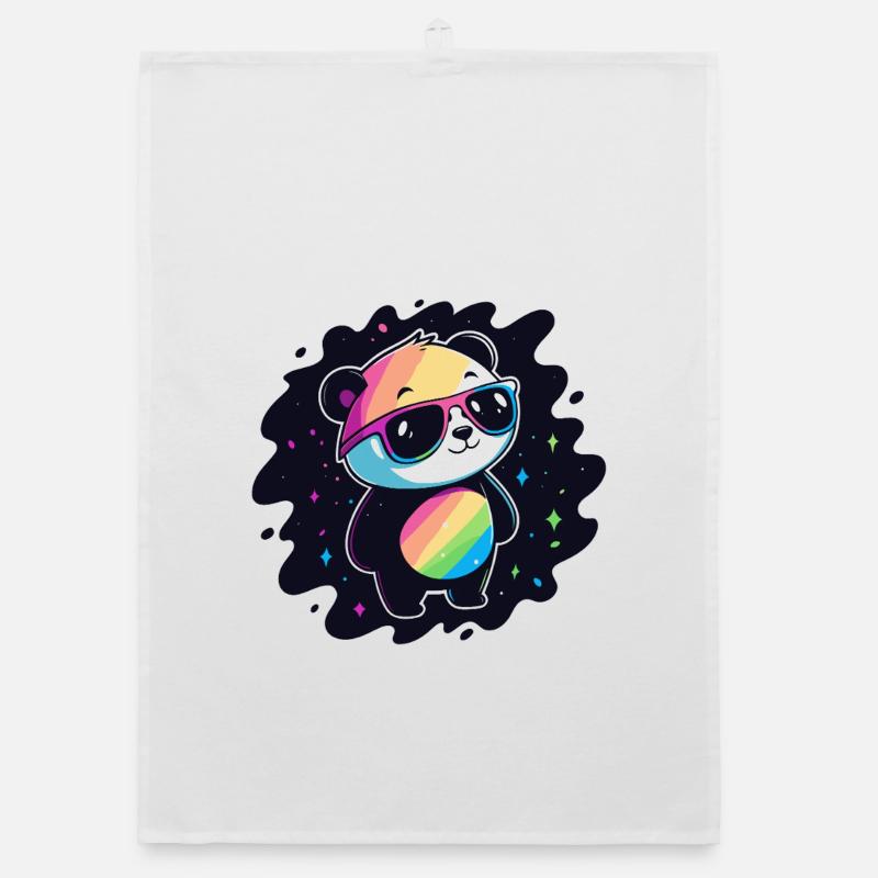 Panda arc-en-ciel galaxie lunettes cool Torchon bio