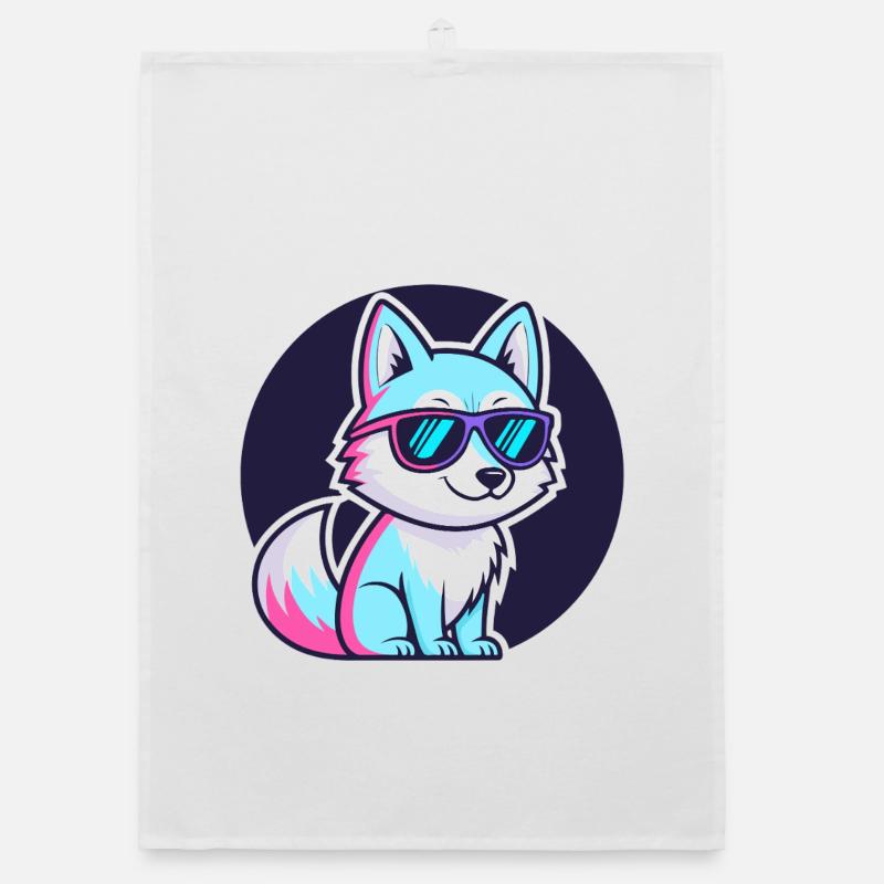 Neon Fox with Glasses Organic dish towel