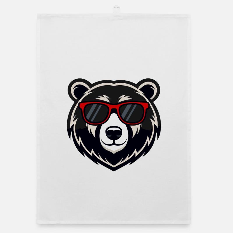 Cool teddy bear red glasses Organic dish towel