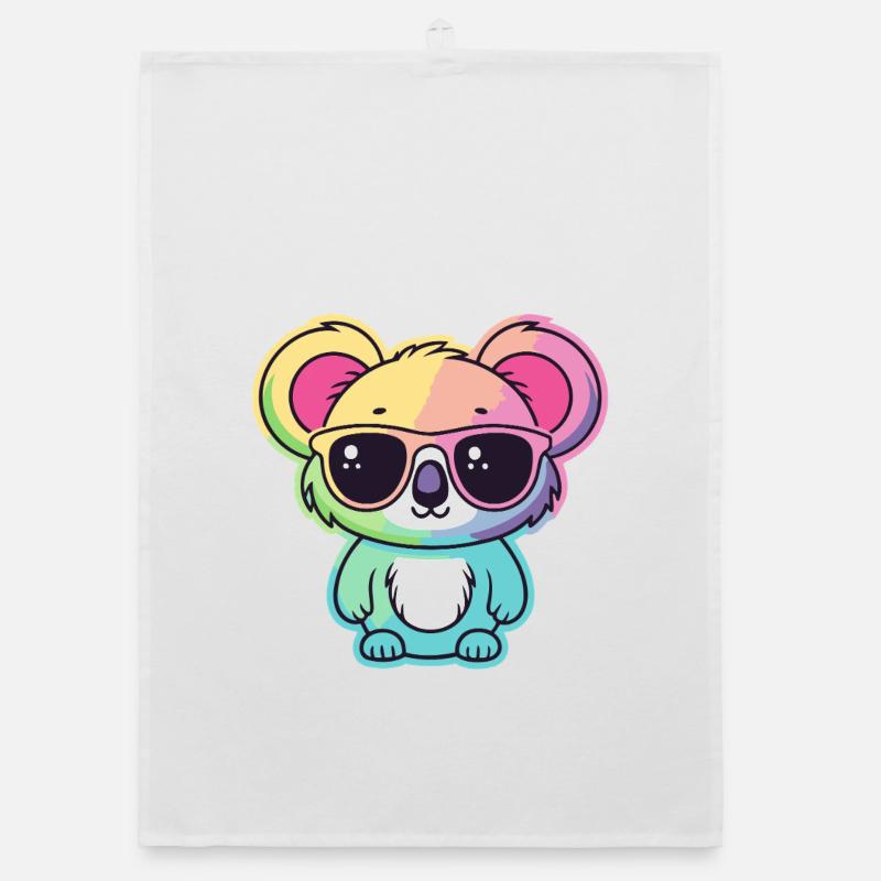 Rainbow Neon Koala with Glasses Organic dish towel