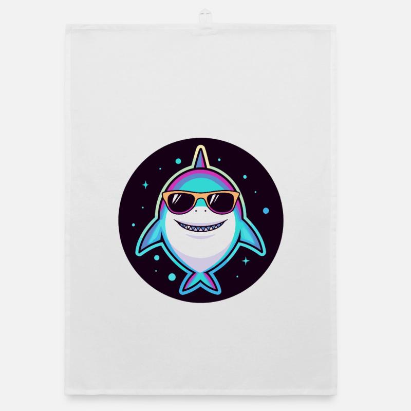 Neon-Regenbogenhai mit Sonnenbrille Organic Geschirrtuch