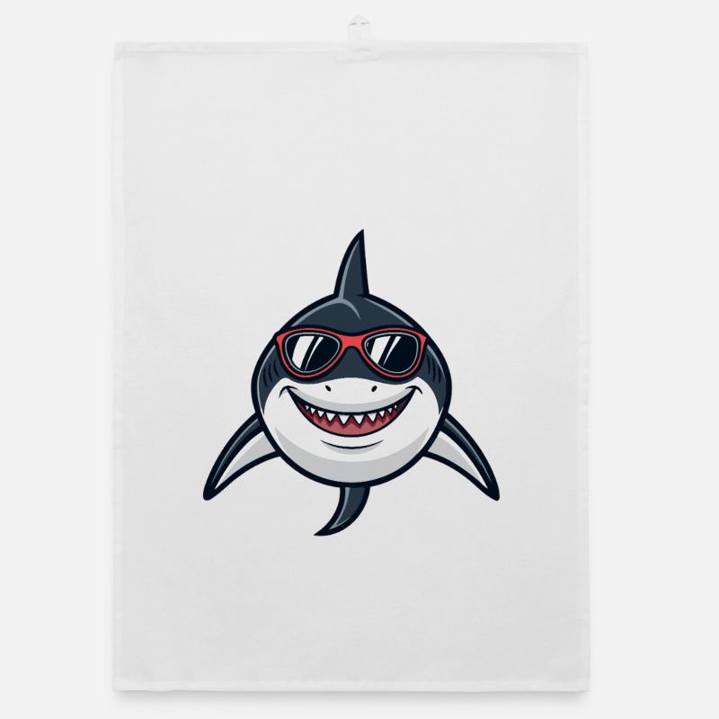 Shark Hipster Rote Brille Organic Geschirrtuch