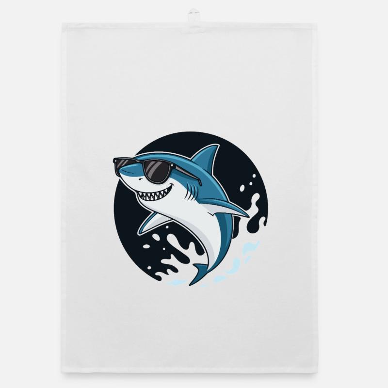 Surfer shark with dark glasses Organic dish towel