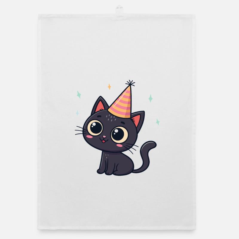 Kitten Party Kawaii Hat Organic dish towel