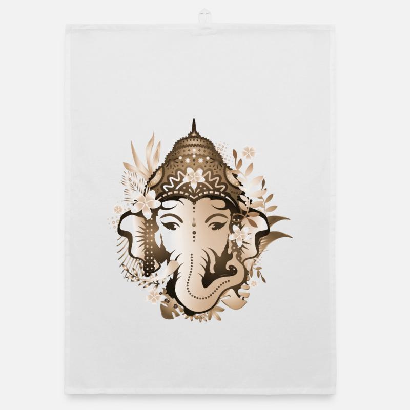 Elefanten Gott Ganesha mit Blüten mit Sepia-Effekt Organic Geschirrtuch