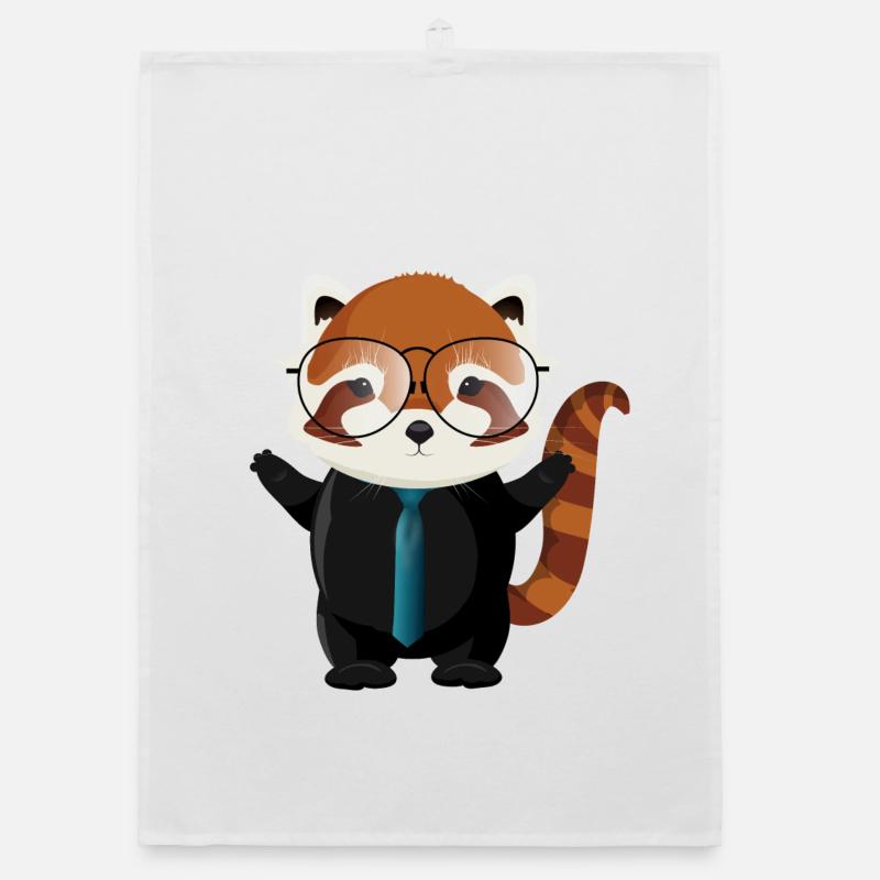 red panda bear with nerd glasses and tie Organic dish towel